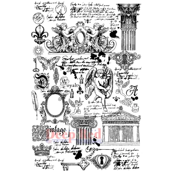 Deep Red Stamps Vintage Elements Background Rubber Cling Stamp 3.75 x 5.75 inches {1}