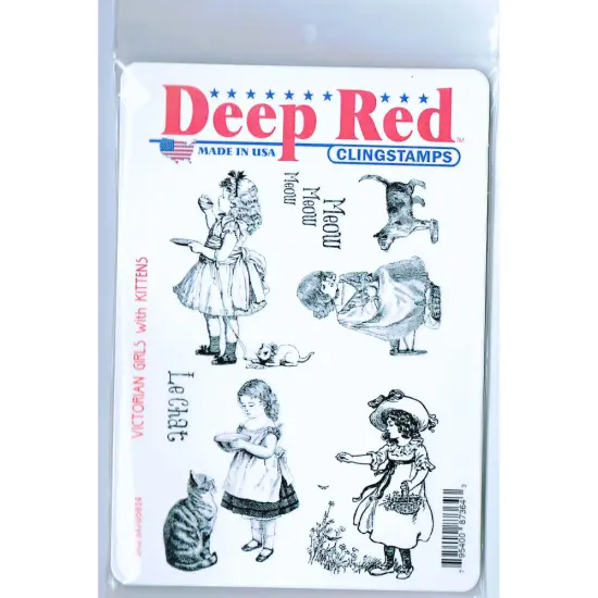 Deep Red Stamps Victorian Girls with Kittens Rubber Cling Stamps 4 x 6 inches {2}