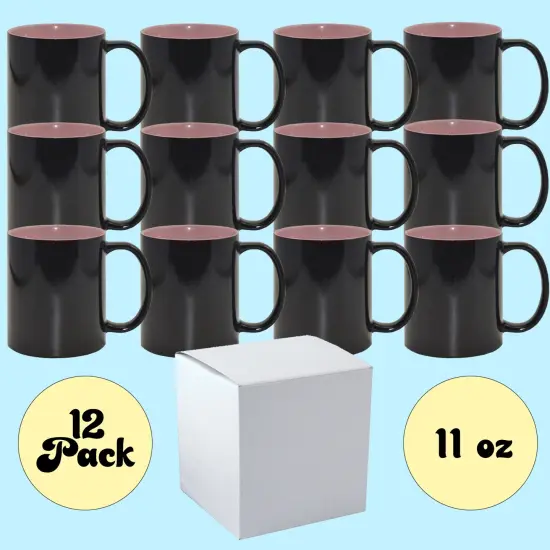 12 PACK 11 oz Magic Mugs PINK INNER Professional Grade Sublimation Mug- Sublimation Series - With Individual White Gift Boxes {2}