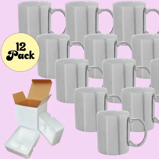 12 Pack of 11OZ METALLIC SILVER inner & Handle Sublimation Ceramic Mugs - Professional Grade - Cardboard Box with Foam Supports {2}