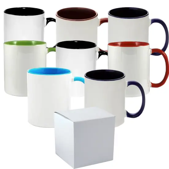 8 Pcs 15OZ El Grande MIXED Color inner & Handle Sublimation Mugs With White Boxes {1}