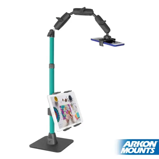 Remarkable Creator Pro+Plus Overhead Phone or Camera Mount with Tablet Holder and Ring Light, Desk Mount, Teal, by Arkon Mounts RCBTABLEDTL {2}