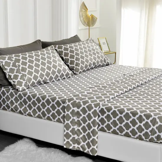 American Home Collection Quatrefoil Bedding Sheets & Pillowcases Set Brushed Microfiber Wrinkle Free Sheet Set {1}