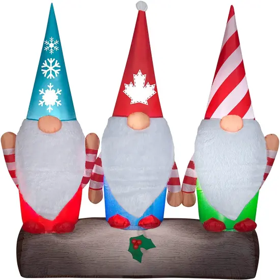 6' Gemmy Airblown Inflatable Christmas Gnomes on Log Scene Yard Decoration 115753 {1}