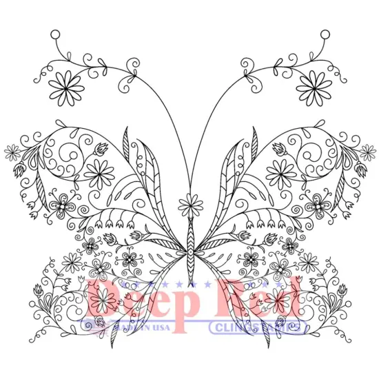 Deep Red Stamps Floral Butterfly Rubber Cling Stamp 3.1 x 2.7 inches {1}