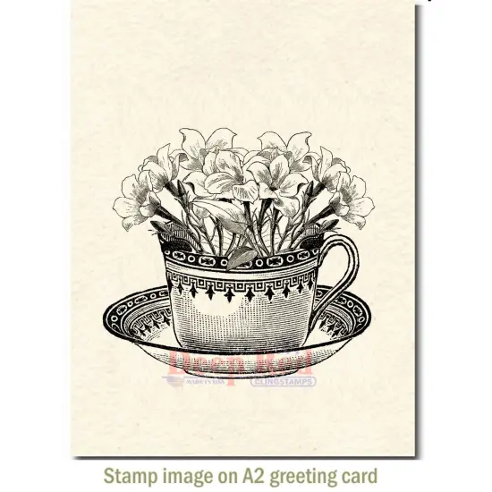 Deep Red Stamps Teacup Flowers Rubber Cling Stamp 3.3 x 3.1 inches {4}