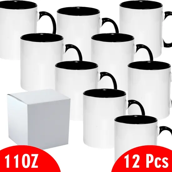 12 Pcs 11OZ Black Inner & Handle Sublimation Mugs With Individual White Boxes {2}