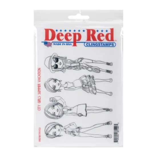 Deep Red Stamps City Girls Summer Vacation Rubber Cling Stamp 4 x 6 inches {2}