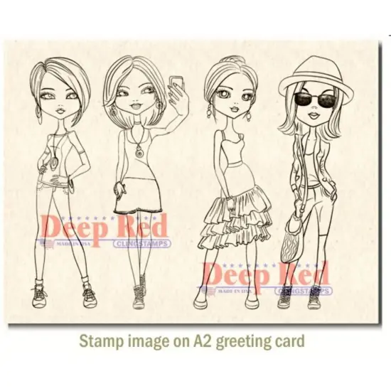 Deep Red Stamps City Girls Summer Vacation Rubber Cling Stamp 4 x 6 inches {3}