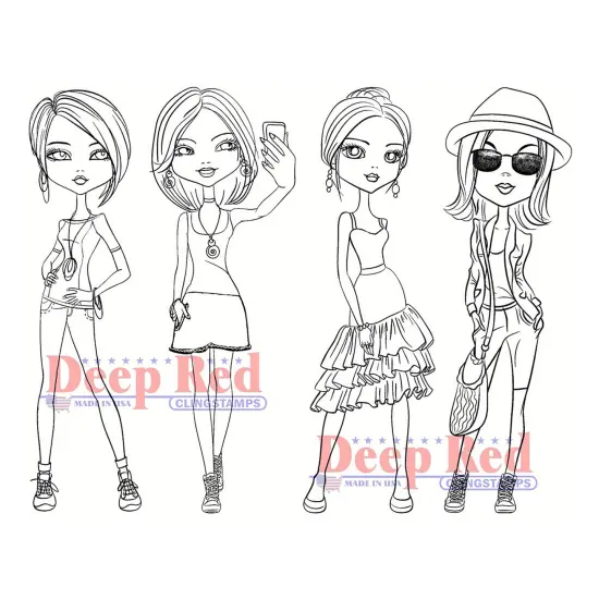 Deep Red Stamps City Girls Summer Vacation Rubber Cling Stamp 4 x 6 inches {1}