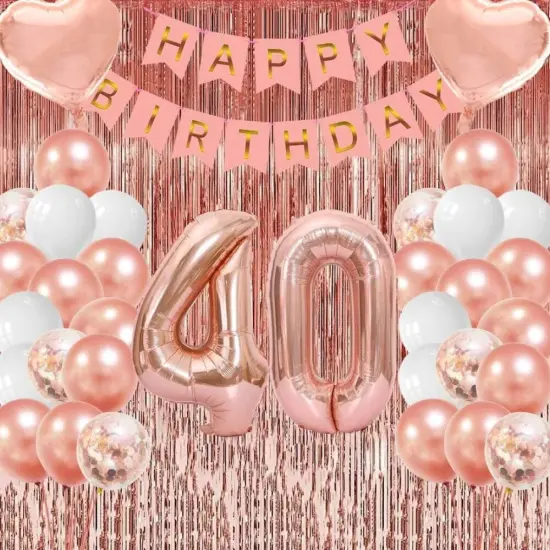 40th Birthday Decorations &ndash; Rose Gold Balloons Set for Party and Celebration {4}
