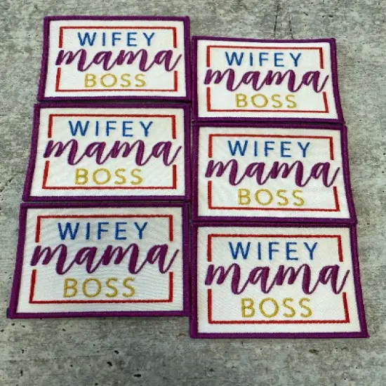 "Wifey, Mama, Boss" (Purple, Red, Yellow) Iron-on Patch, Sz. 4x4" inches {4}