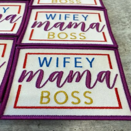 "Wifey, Mama, Boss" (Purple, Red, Yellow) Iron-on Patch, Sz. 4x4" inches {3}