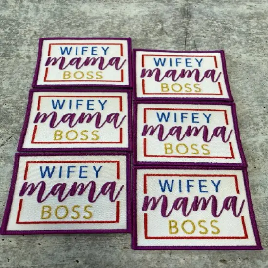 "Wifey, Mama, Boss" (Purple, Red, Yellow) Iron-on Patch, Sz. 4x4" inches {2}