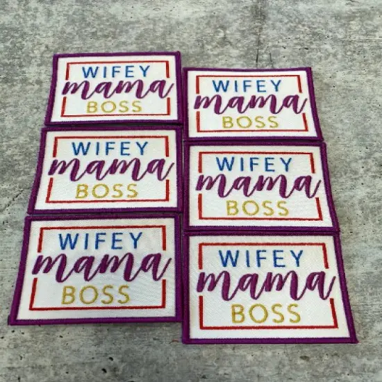 "Wifey, Mama, Boss" (Purple, Red, Yellow) Iron-on Patch, Sz. 4x4" inches {5}