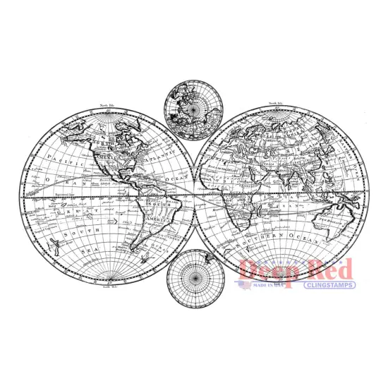Deep Red Stamps Olde World Map Rubber Cling Stamp 5.7 x 3.7 inches {1}