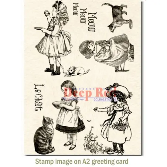 Deep Red Stamps Victorian Girls with Kittens Rubber Cling Stamps 4 x 6 inches {4}