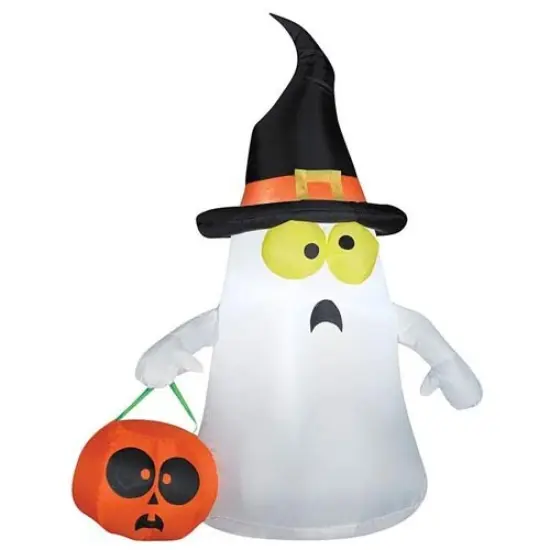 3 1/2' Gemmy Airblown Inflatable Halloween Ghost Wearing Witches Hat Yard Decoration 63975 {1}