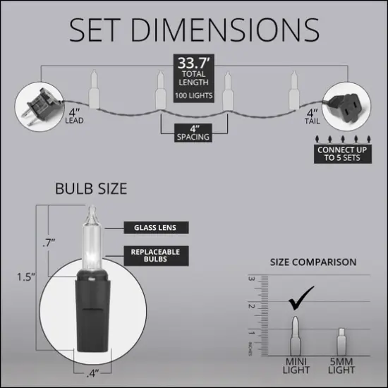 100 ct Incandescent Mini Christmas Light String 4" Spacing {6}