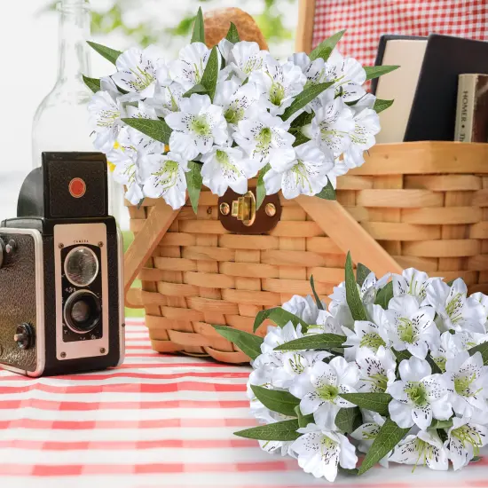 Alstroemeria Artificial Flowers Bulk Peruvian Lily Faux Bouquet 18&rdquo; Long Stems Silk Petals Wedding Decoration, 4pcs White {6}