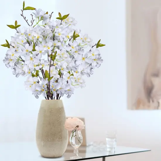 Apple Blossom Artificial Tree Branches 33&rdquo; Long Stems Silk Flowers Faux Bouquet for Tall Vase Indoor Home Decor Wedding Decoration, 3pcs White {10}