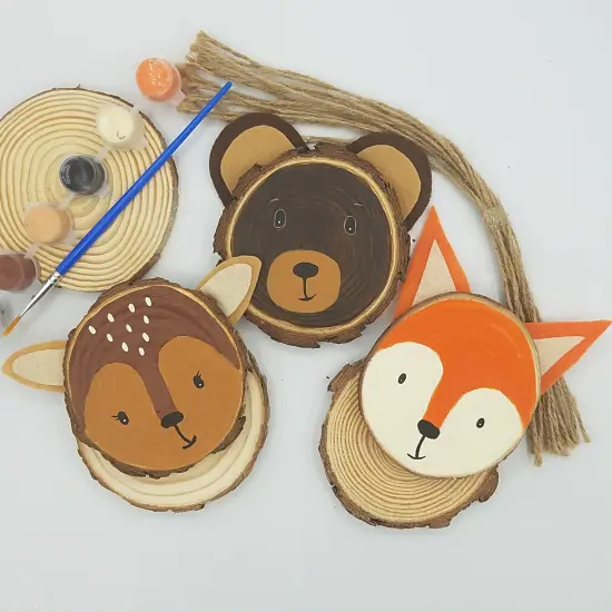 Ink and Trinket Kids Woodland Creatures Craft Kit, DIY Ornaments, Natural Wood Painting Set {1}