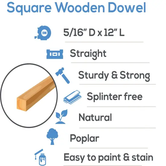 Wood Square Dowel Rods 5/16 inch Diameter, Multiple Lengths Available, Sticks for Crafts & Woodworking | Woodpeckers {9}