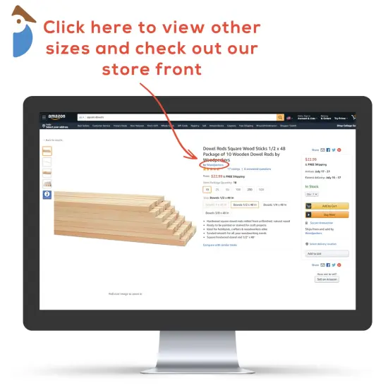 Wood Square Dowel Rods 1-1/2 inch Diameter, Multiple Lengths Available, Sticks for Crafts & Woodworking | Woodpeckers {5}