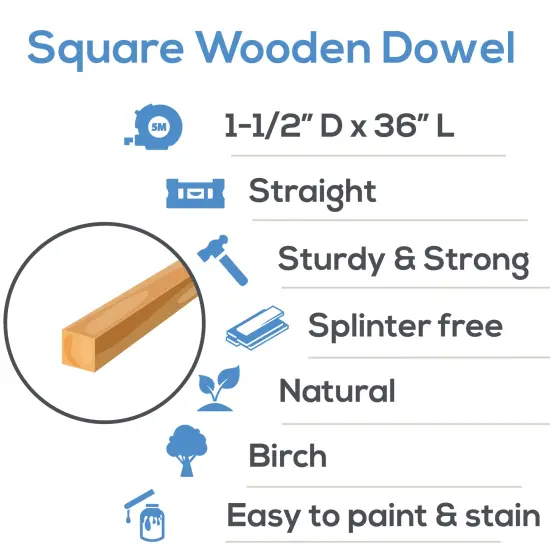 Wood Square Dowel Rods 1-1/2 inch Diameter, Multiple Lengths Available, Sticks for Crafts & Woodworking | Woodpeckers {9}