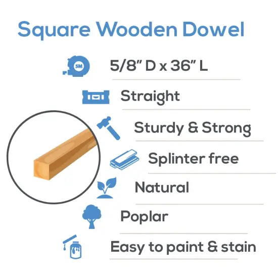 Wood Square Dowel Rods 5/8 inch Diameter, Multiple Lengths Available, Sticks for Crafts & Woodworking | Woodpeckers {9}