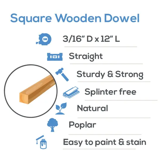 Wood Square Dowel Rods 3/16 inch Diameter, Multiple Lengths Available, Sticks for Crafts & Woodworking | Woodpeckers {4}