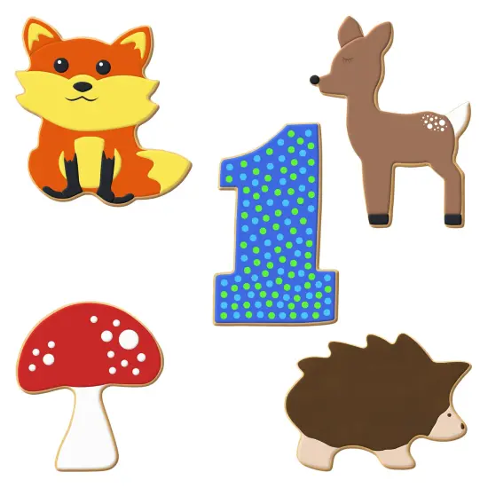 CookieCutter.com 5 Piece Woodland Birthday Cookie Cutter Set Fawn Deer, Mushroom, Collegiate Number One, Hedge Hog, Cute Fox, Metal Shapes Made in USA, Silver {2}