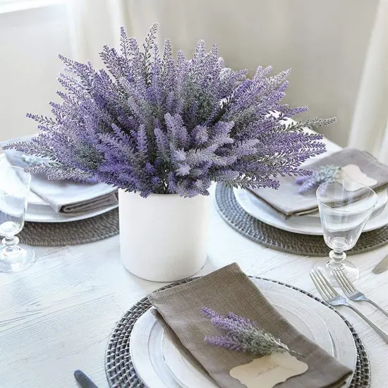12 Bundles Artificial Lavender Flowers Fake Lifelike lavender bunches Faux Lavender Bouquet Plastic Lavender Plant Outdoor Indoor {2}