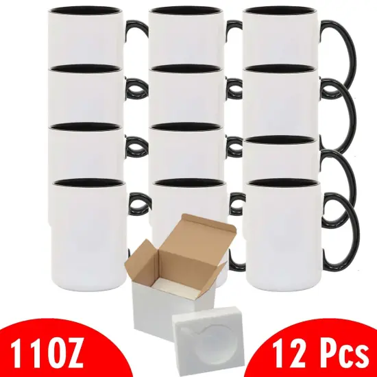 12 Pcs 11OZ Black Inside & Handle Sublimation Mugs With Foam Support Boxes {2}
