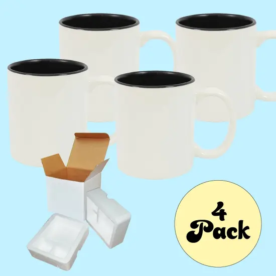 4 PACK 11 oz. Ceramic Mug Two-Tone - Black - Individually Packed in a Protective Gift Box {2}