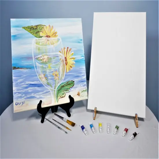 Paint Kit - Cup Full O Daisies Acrylic Painting Kit & Video Lesson, DIY Canvas Art Kit, Art Gift Set, Beginner Painting, Paint and Sip At Home, Paint Party {2}