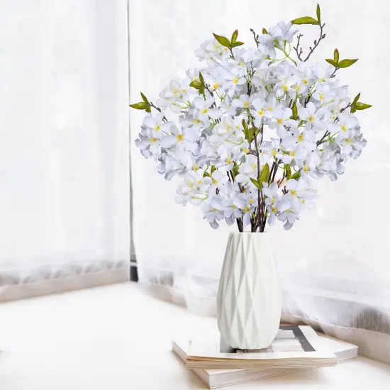 Apple Blossom Artificial Tree Branches 33&rdquo; Long Stems Silk Flowers Faux Bouquet for Tall Vase Indoor Home Decor Wedding Decoration, 3pcs White {9}