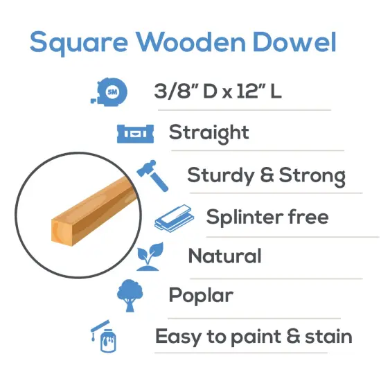 Wood Square Dowel Rods 3/8 inch Diameter, Multiple Lengths Available, Sticks for Crafts & Woodworking | Woodpeckers {9}