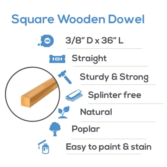 Wood Square Dowel Rods 3/8 inch Diameter, Multiple Lengths Available, Sticks for Crafts & Woodworking | Woodpeckers {4}