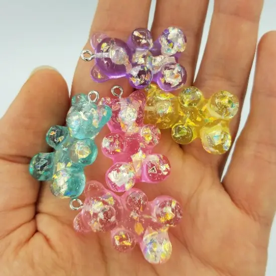 10 Large Gummy Bear Charms with Glitter, 1.25" {3}