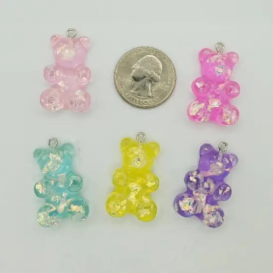 10 Large Gummy Bear Charms with Glitter, 1.25" {2}