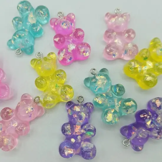 10 Large Gummy Bear Charms with Glitter, 1.25" {1}