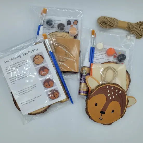 Ink and Trinket Kids Woodland Creatures Party Favor Crafts, Individually Packaged DIY Craft Kits, Natural Wood {7}