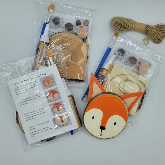 Ink and Trinket Kids Woodland Creatures Party Favor Crafts, Individually Packaged DIY Craft Kits, Natural Wood {6}