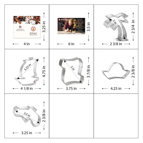 CookieCutter.com 5 Piece Birthday Pirate Cookie Cutter Set Pirate Ship, Pirate Hat, Pistol, Palm Tree, Scroll Letter, Metal Shapes Made in USA, Silver {4}