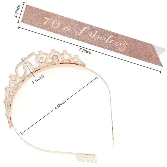 70th Birthday Tiara and Glitter Sash Rose Gold Woman {3}