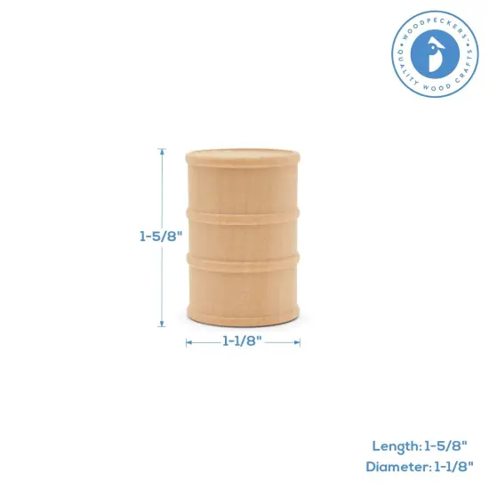 Wooden Oil Barrel 1-5/8 inch for Miniatures, Scale Model, Toy Train| Woodpeckers {8}