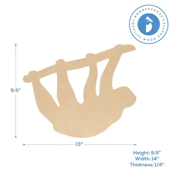 Sloth Wooden Cutout 13 inch, Unfinished Birch, for Crafts | Woodpeckers {3}