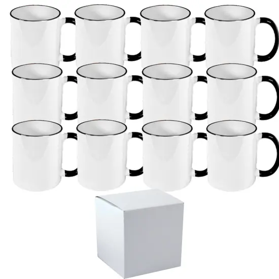 12 Pcs 11OZ Black Rim & Handle Sublimation Mugs With Individual White Boxes {1}