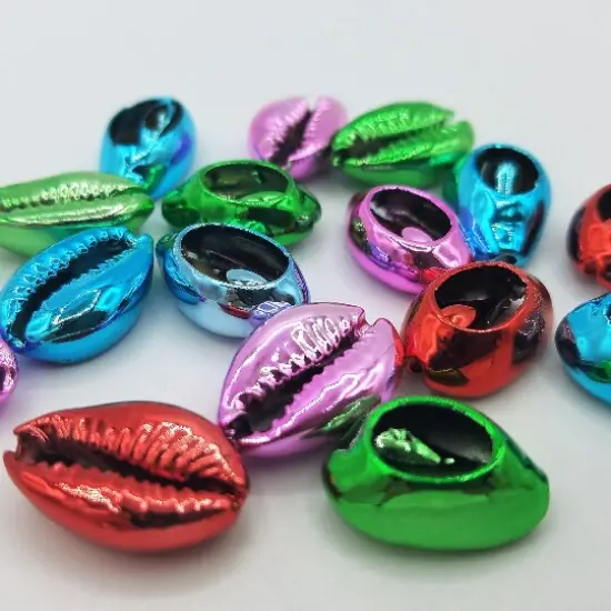 20 Electroplated Cowrie Shells, Neon Metallic Shell Beads {1}